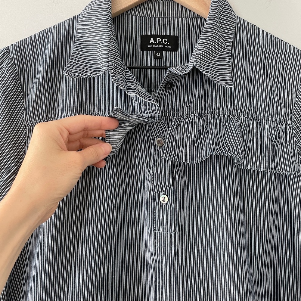 SOLD A.P.C. Striped Ruffle Popover Blouse Size 42 US 8/10 - Picture 3 of 8